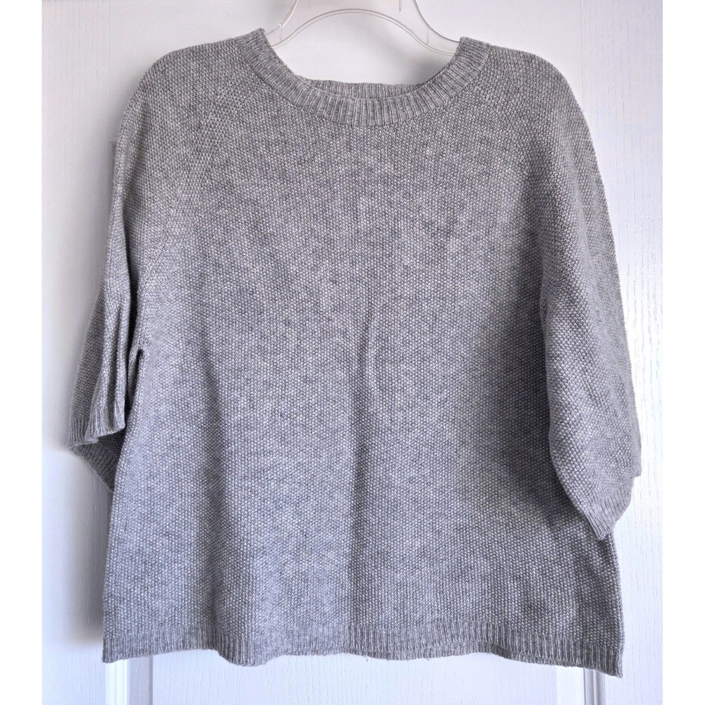 Bianco & Blu Italy Merino Wool Cashmere Short Sleeve Gray Waffle Knit Sweater XL